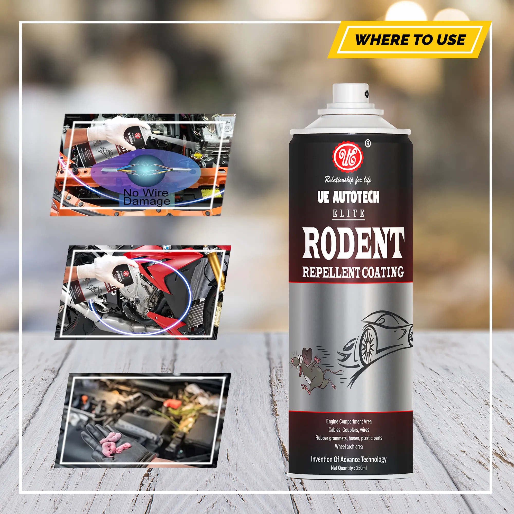 UE Autotech Rodent Repellent Coating, 150ml | Rat Protection for Engine Parts and Wires | Long Lasting