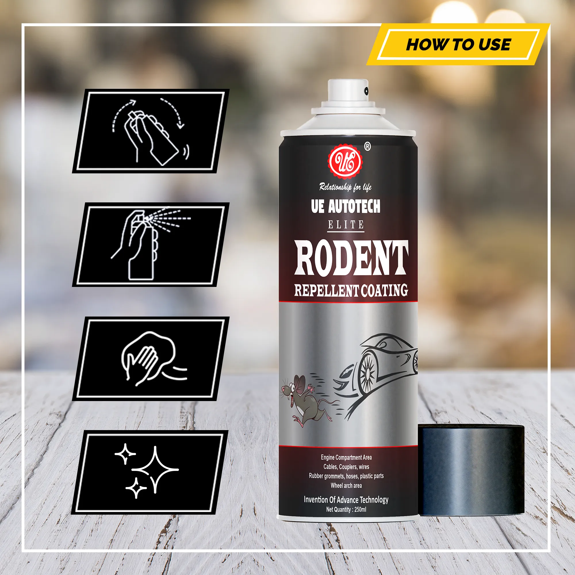 UE Autotech Rodent Repellent Coating, 150ml | Rat Protection for Engine Parts and Wires | Long Lasting